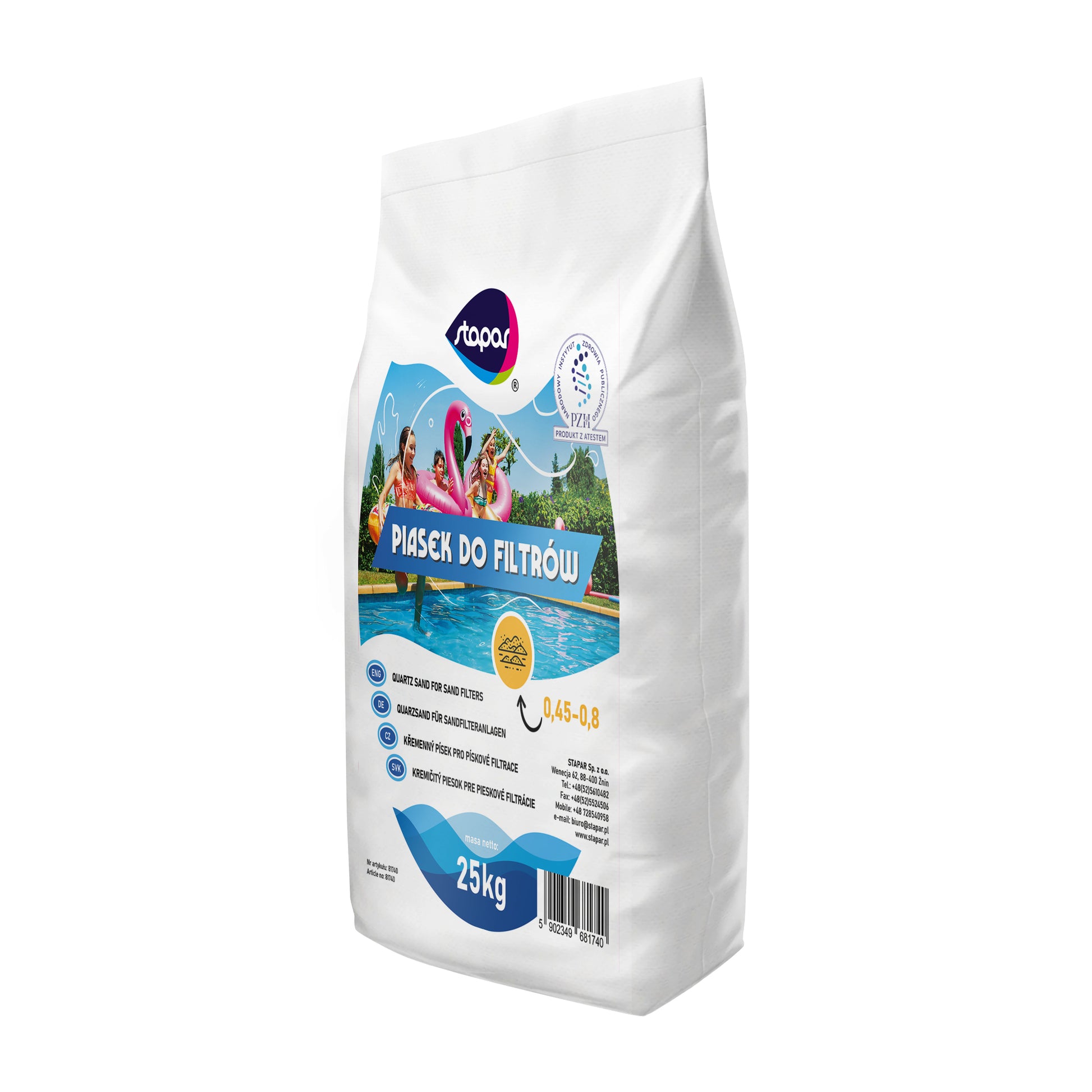 Piasek kwarcowy do pompy filtra basenowego 25 kg Stapar